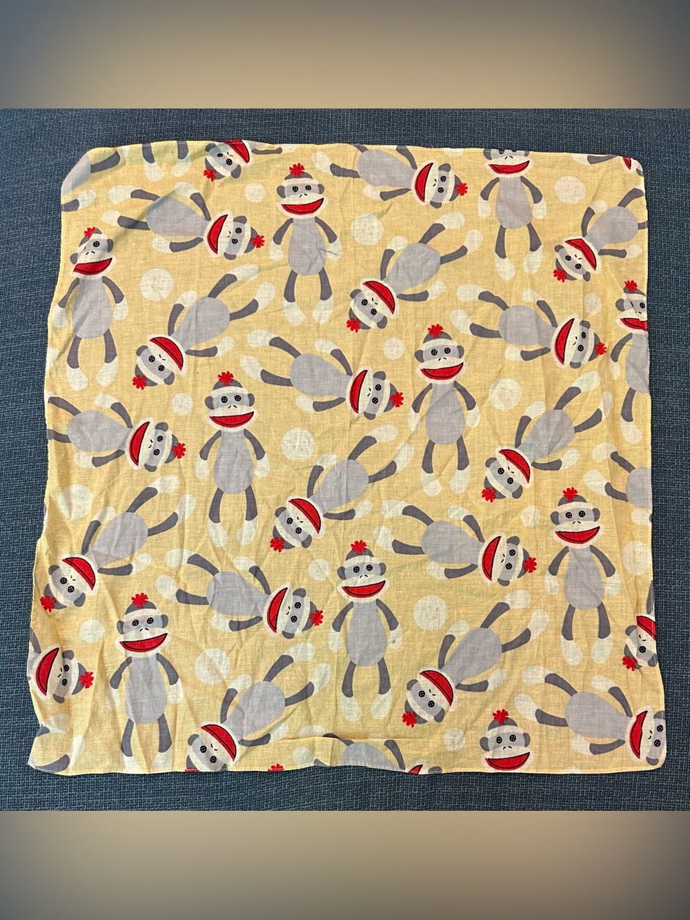 Sock Monkey • large bandana • could be used as a babydoll blanket